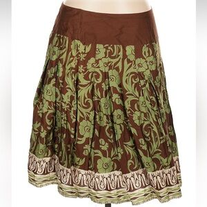 Floral Midi Skirt in Green & Brown women’s size 10 100% Cotton-New-no tags